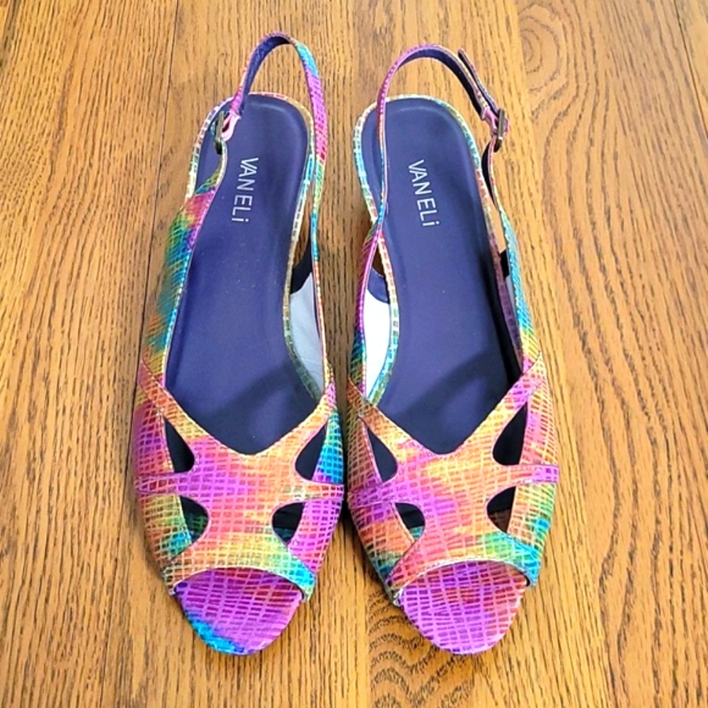 Vaneli Multicolor Slingback Peep-Toe Flats